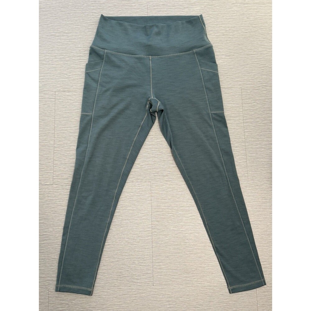 prAna Becksa 7/8 Leggings Women’s Large High Rise Ribbed Teal Yoga Pants